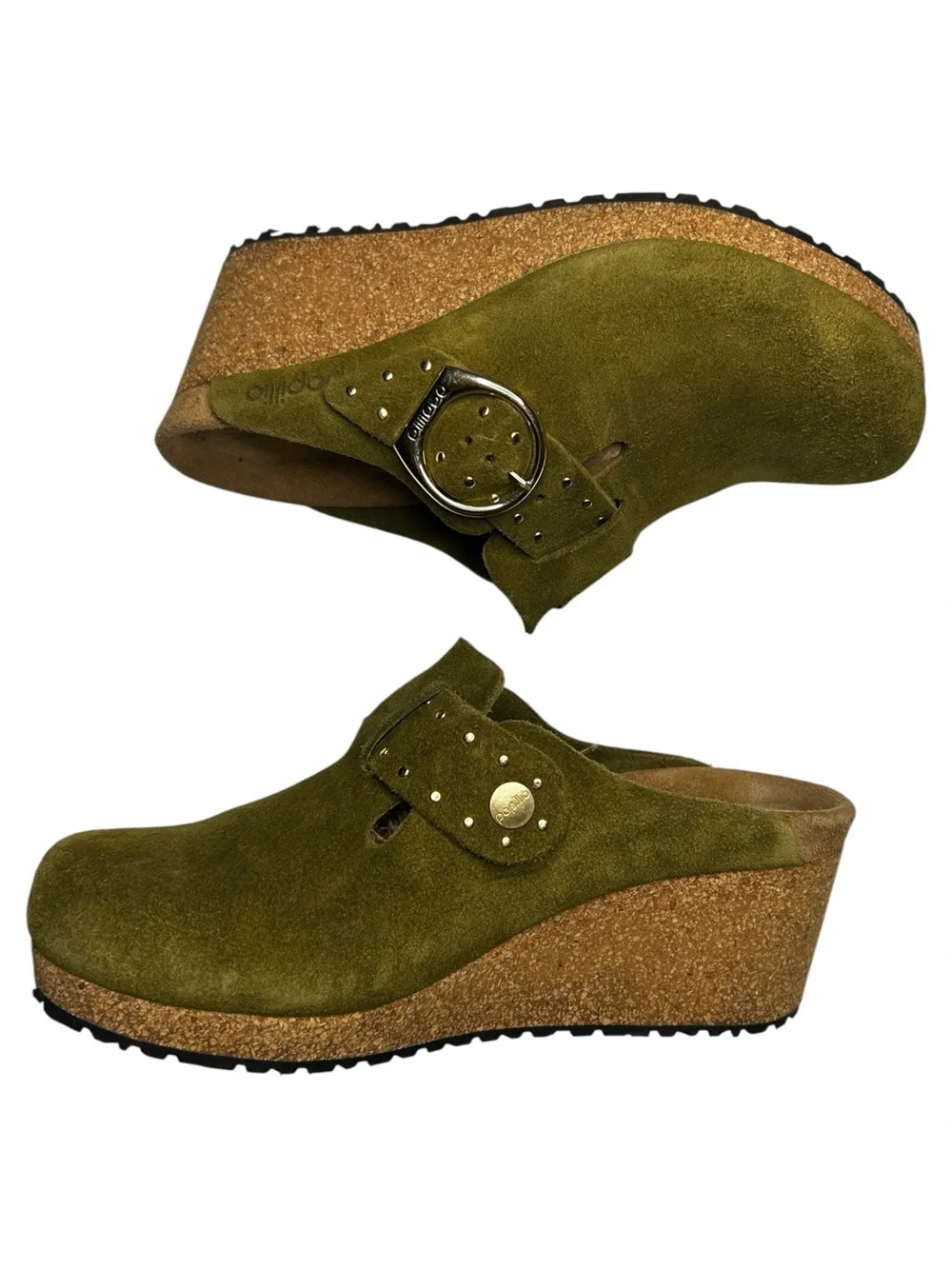 Birkenstock Papillio Fanny Wedge Clogs Thyme Suede EU 37 US 6-6.5 Narrow / Med - Picture 9 of 14